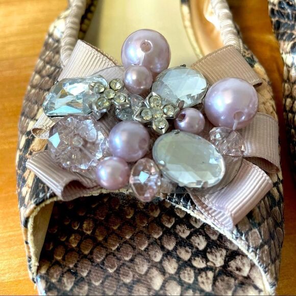 MIA Elizabeth peep-toe python beaded bauble shoes  7 - Picture 1 of 10